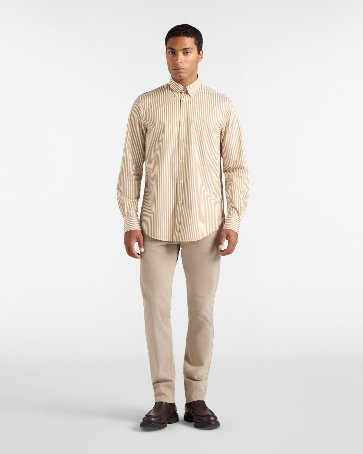 Camicia Uomo in twill con riga raso Regular Fit marrone CRR001013939M 727 HARMONT & BLAINE 