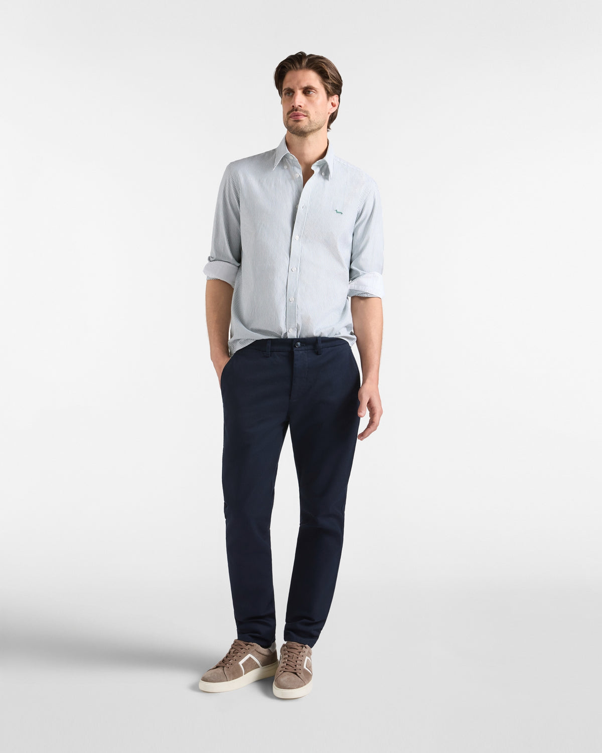 Camicia Uomo riga oxford tinto filo Regular Fit verde chiaro<BR/> CRR011013933B 643 HARMONT & BLAINE 