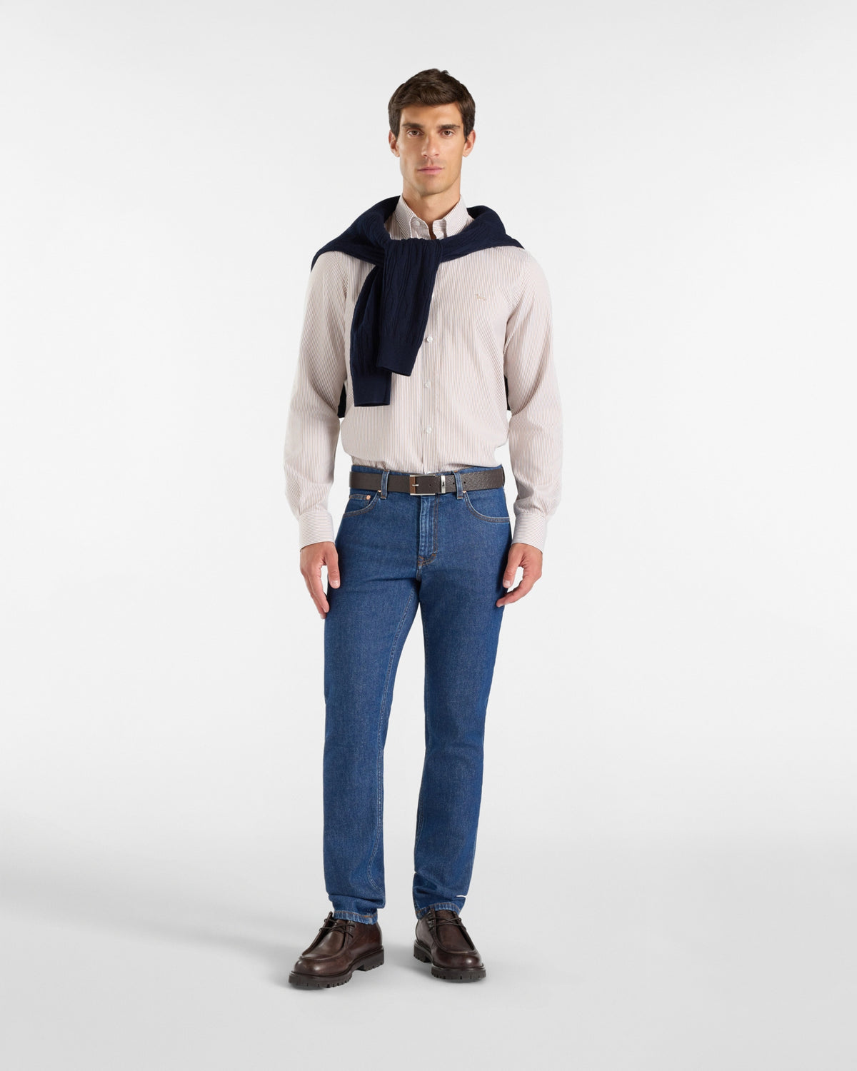Camicia Uomo riga oxford tinto filo Regular Fit marrone CRR011013933B 733 HARMONT & BLAINE 