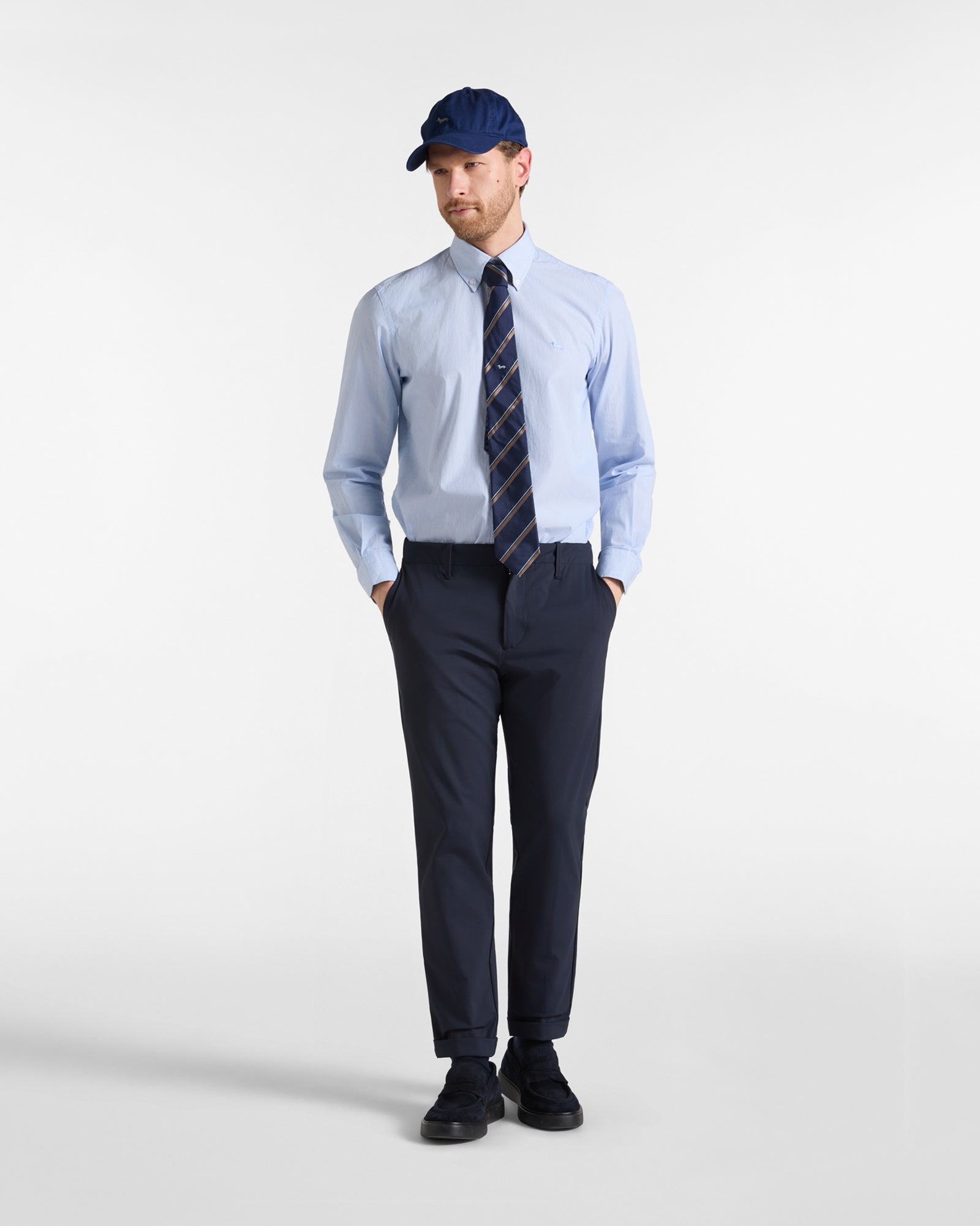 Camicia Uomo micro riga tinto filo Regular Fit azzurro<BR/> CRR074013435B 810 HARMONT & BLAINE 