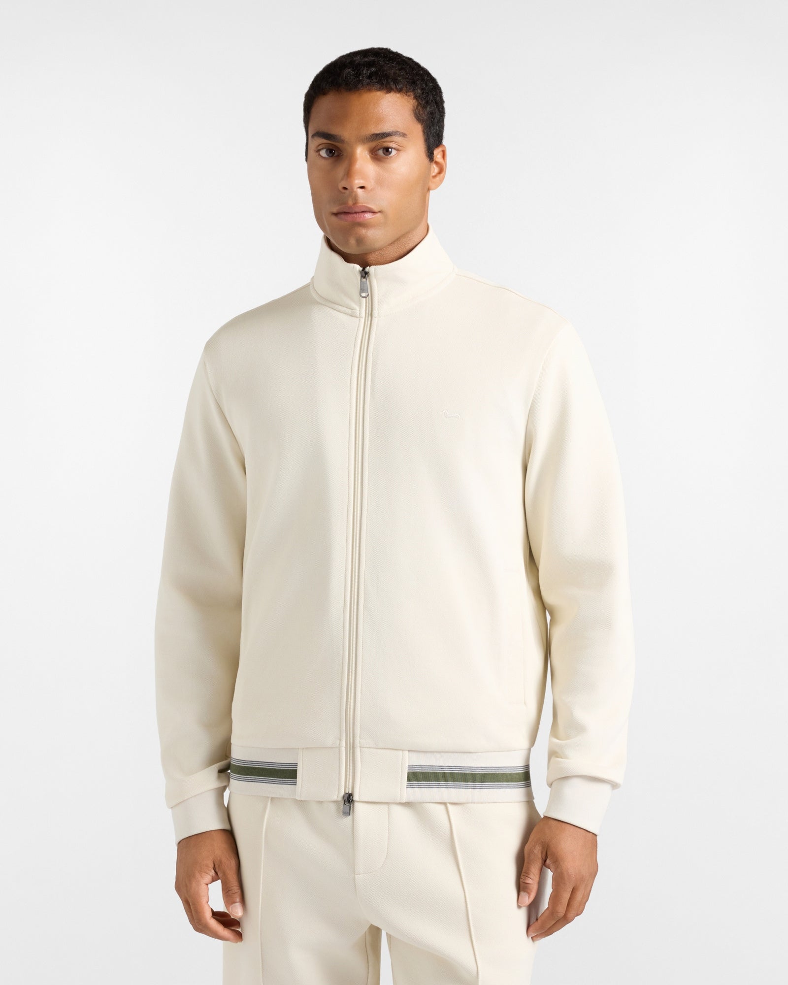 Felpa Uomo full zip in piquet beige con collo alto<BR/> FRR246021942 227 HARMONT & BLAINE 