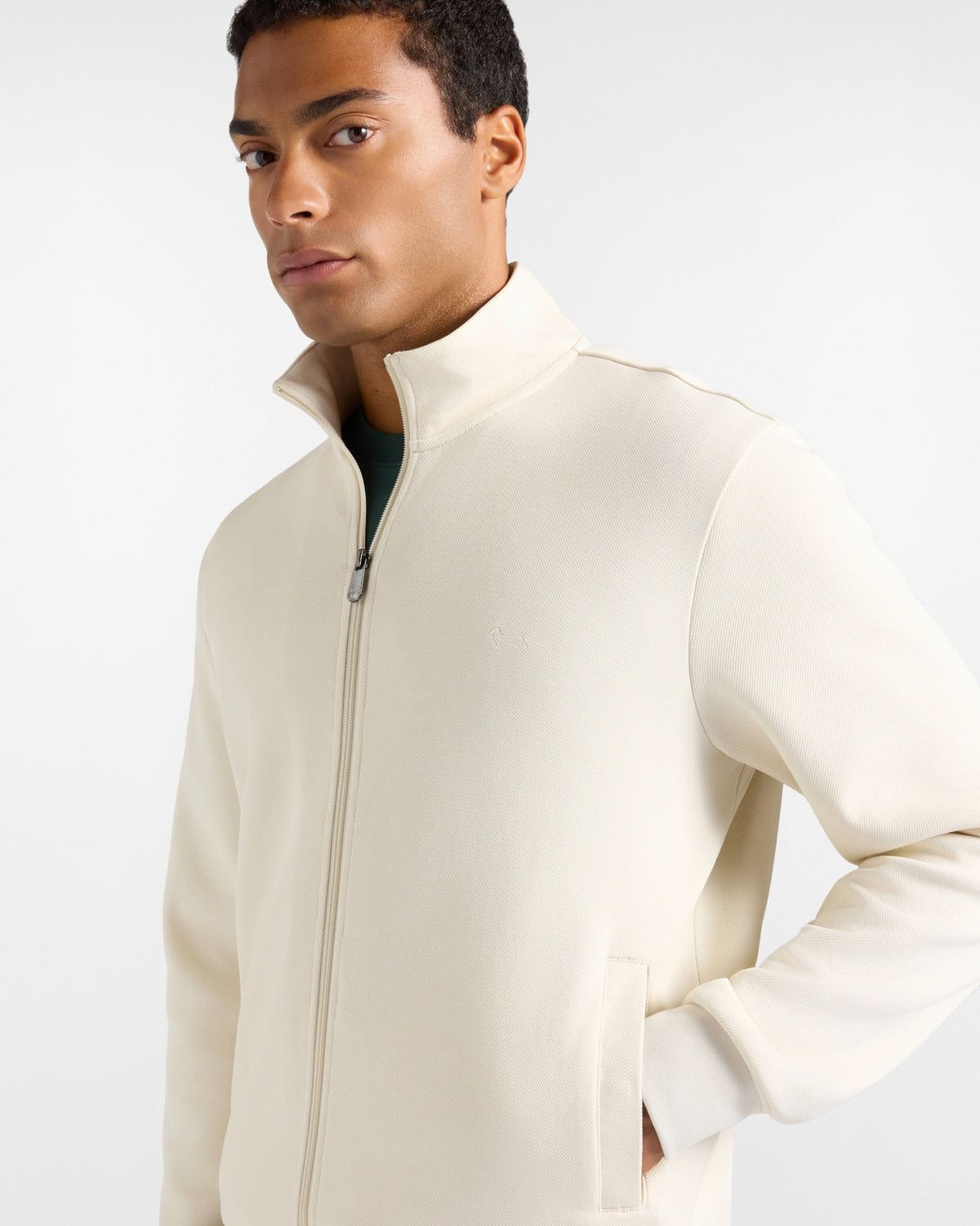 Felpa Uomo full zip in piquet beige con collo alto<BR/> FRR246021942 227 HARMONT & BLAINE 