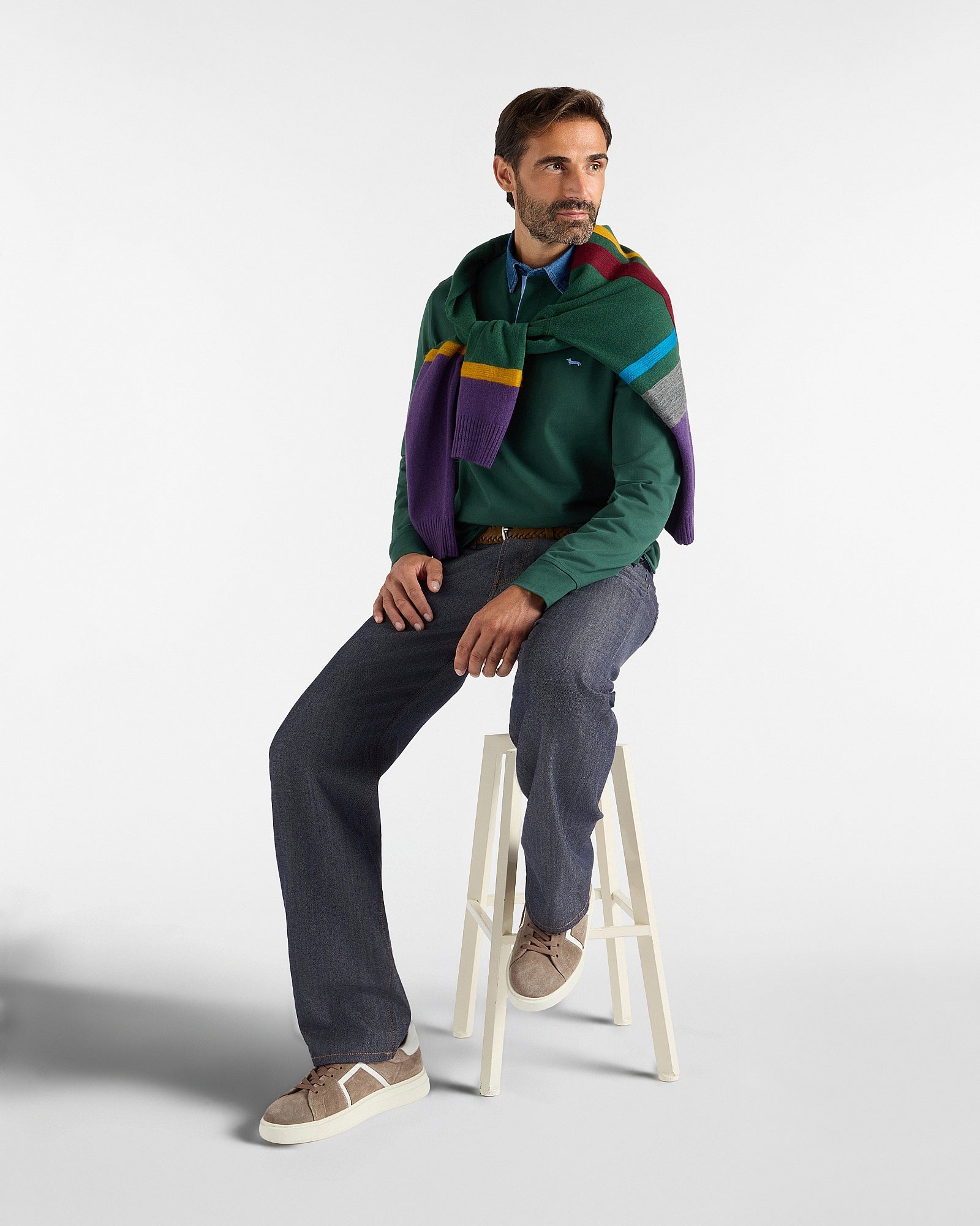 Polo da uomo manica lunga in jersey brushed di 100% puro cotone verde<BR/> LRR357021109S01 643 HARMONT & BLAINE 