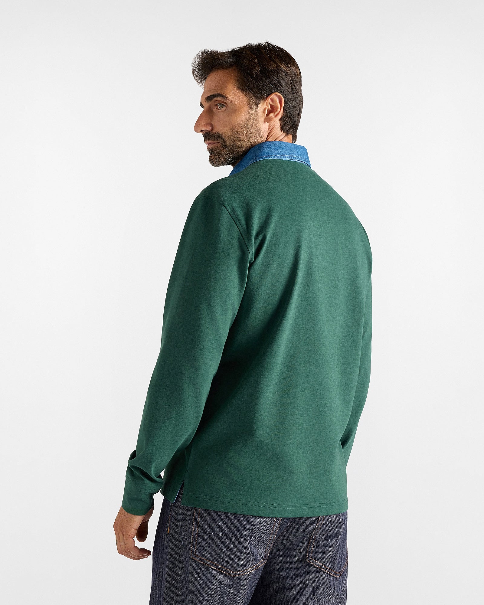 Polo da uomo manica lunga in jersey brushed di 100% puro cotone verde<BR/> LRR357021109S01 643 HARMONT & BLAINE 