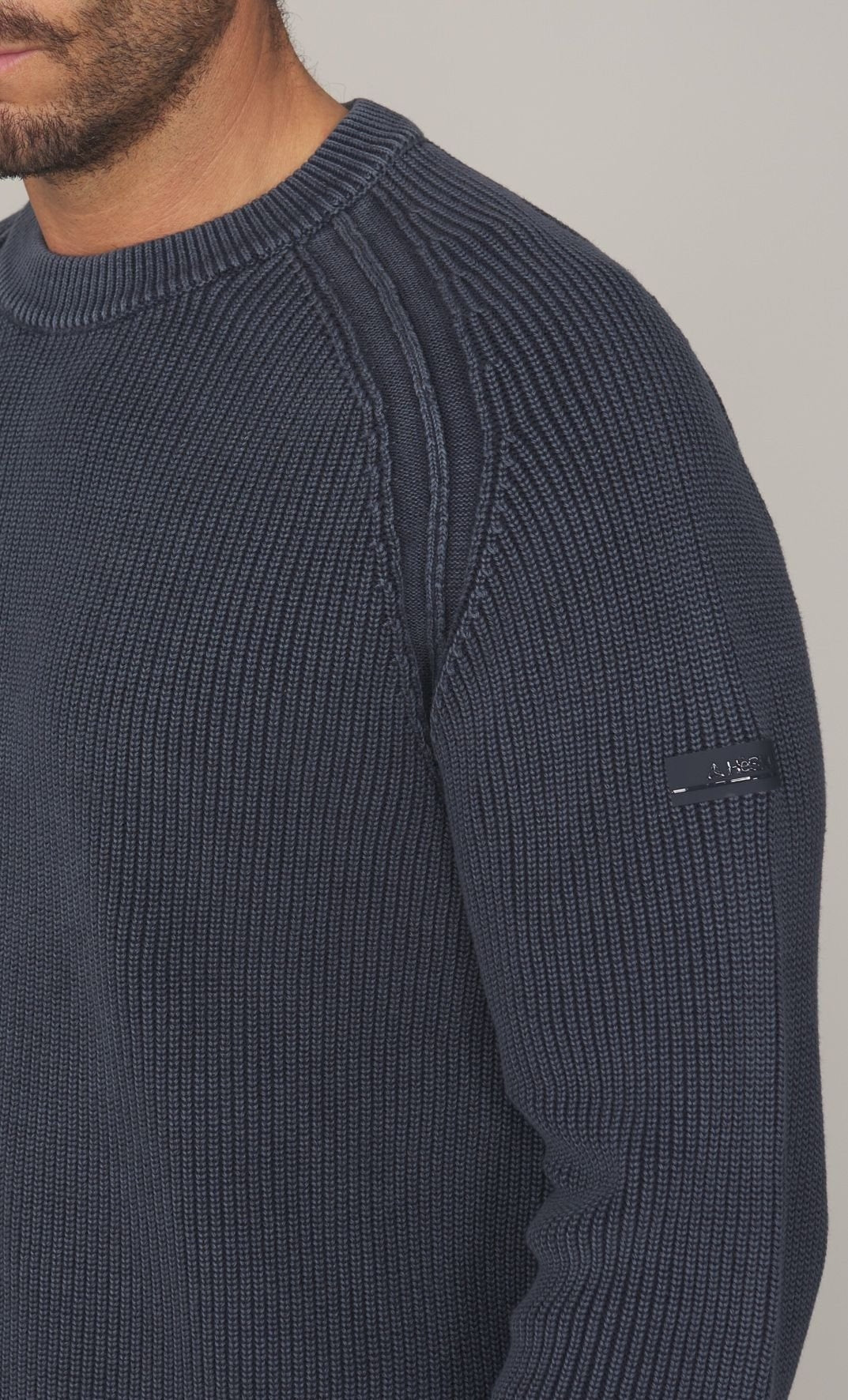 MAGLIA GIROCOLLO HESKIMO A COSTE IN COTONE LAVATO<BR/> HE2400001 BLUE HESKIMO 