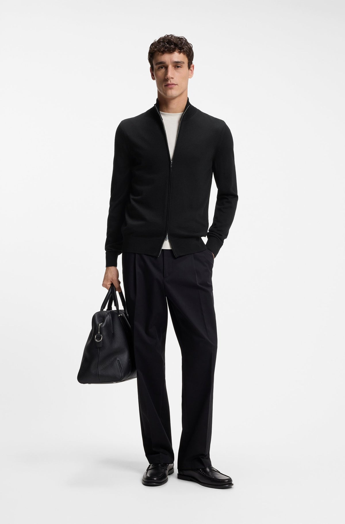 Maglione con zip in lana merino<BR/> 50566344 001 HUGO BOSS 
