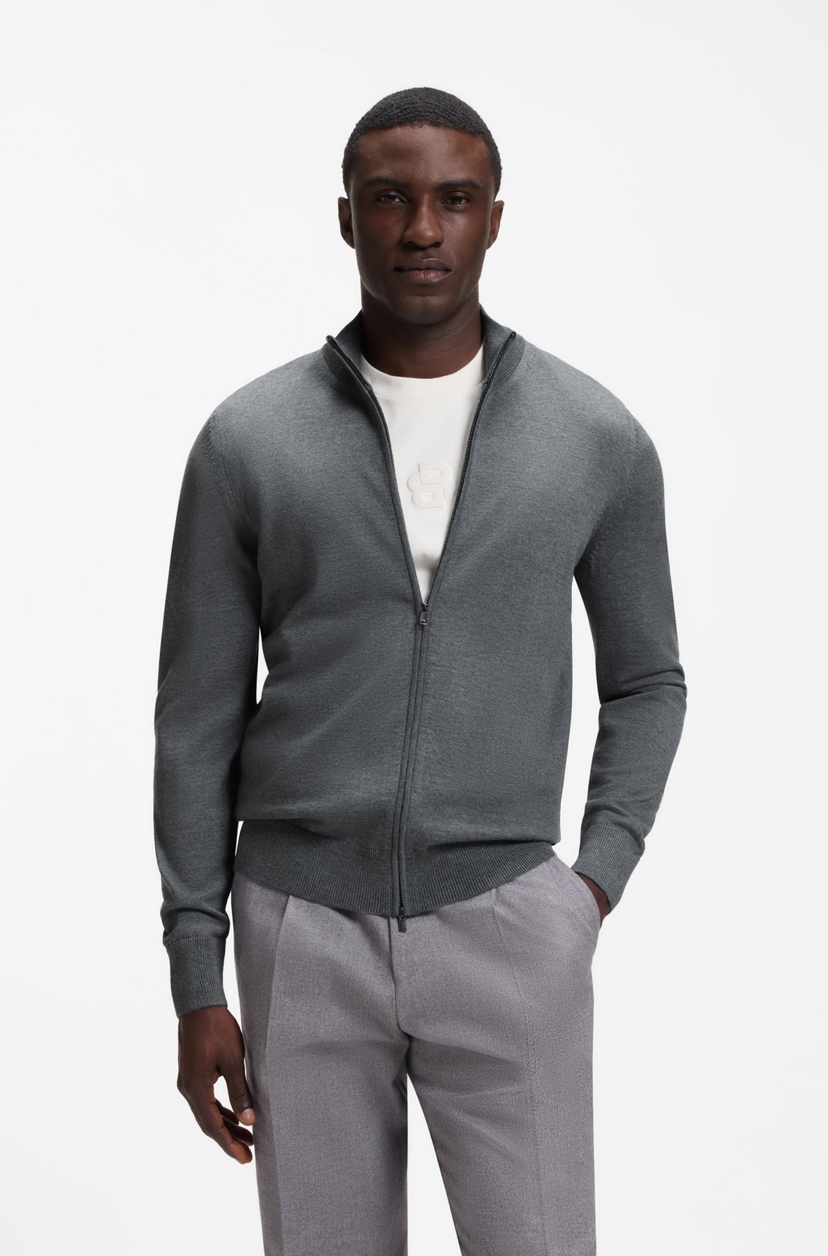 Maglione con zip in lana merino<BR/> 50566344 240 HUGO BOSS 