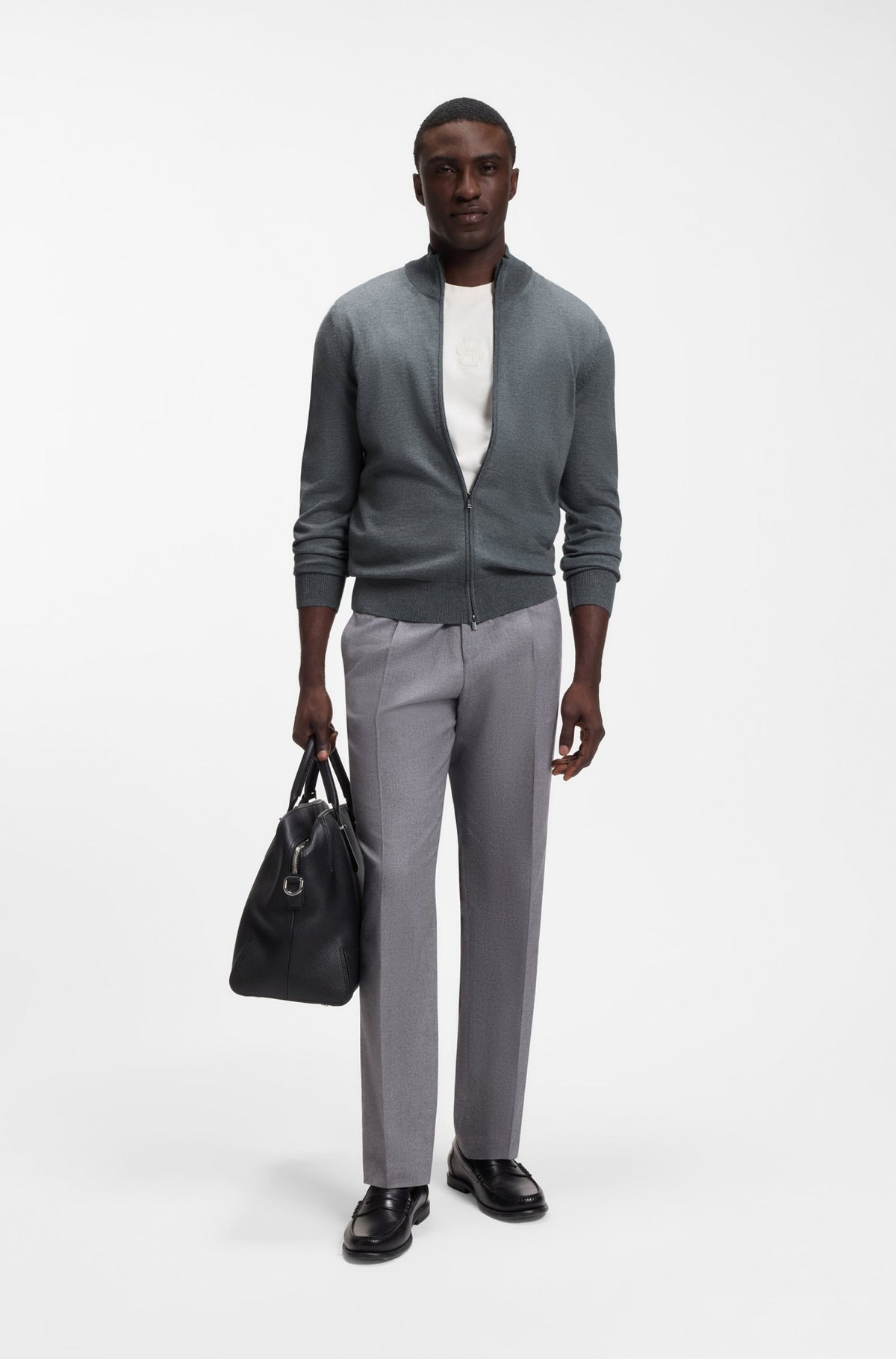 Maglione con zip in lana merino<BR/> 50566344 240 HUGO BOSS 