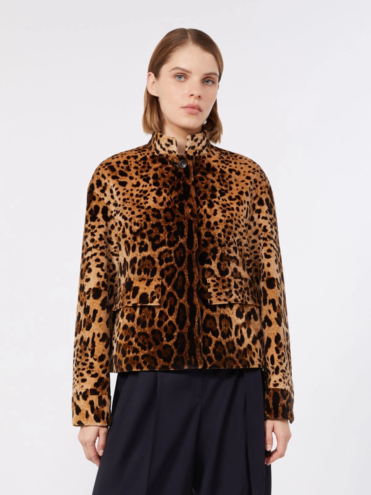 STUDIO<BR/>Giacca boxy in velluto liscio stampato -Leopardato MSTEDRO 001 MAX MARA 