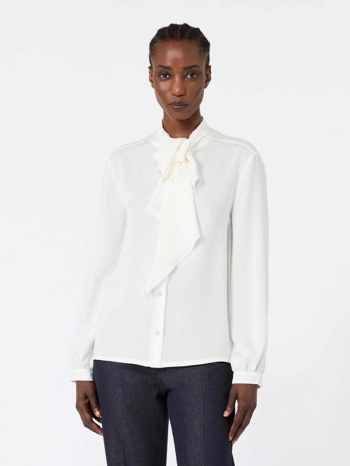 MAX MARA<BR/>Camicia in charmeuse di seta con volant - Seta MXMLECCIO 001 MAX MARA 