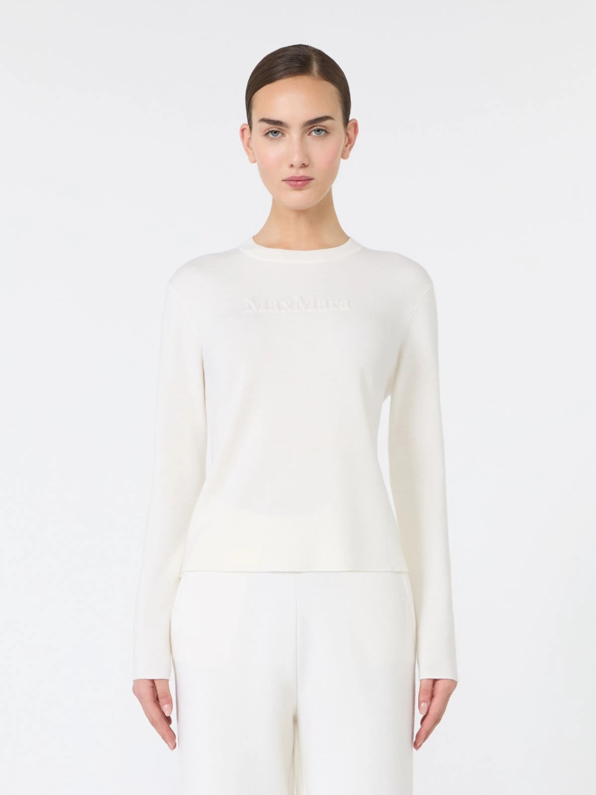 MAX MARA<BR/>Maglia in filato di lana con logo a rilievo - Bianco MXMMANTO 001 MAX MARA 