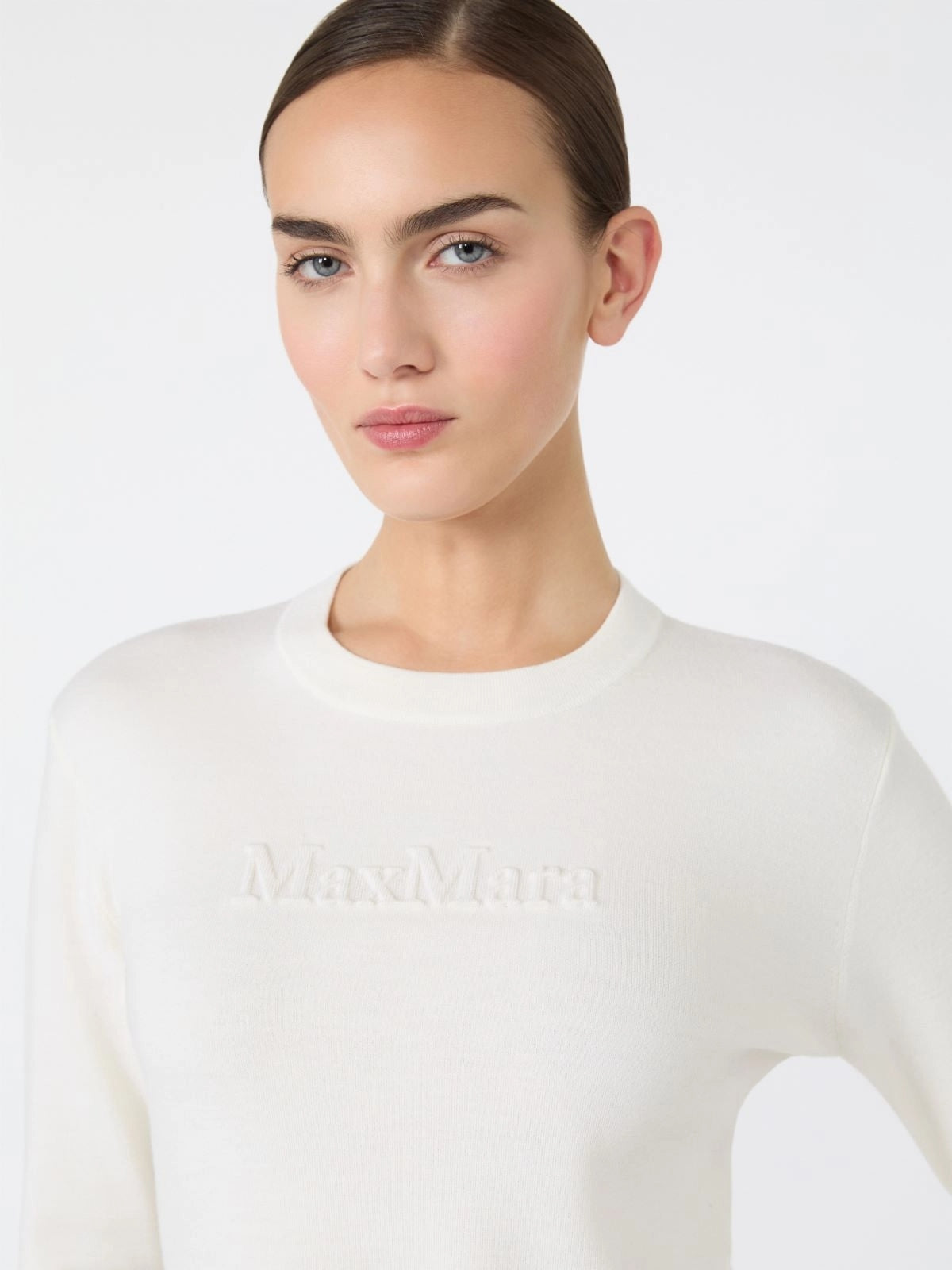 MAX MARA<BR/>Maglia in filato di lana con logo a rilievo - Bianco MXMMANTO 001 MAX MARA 