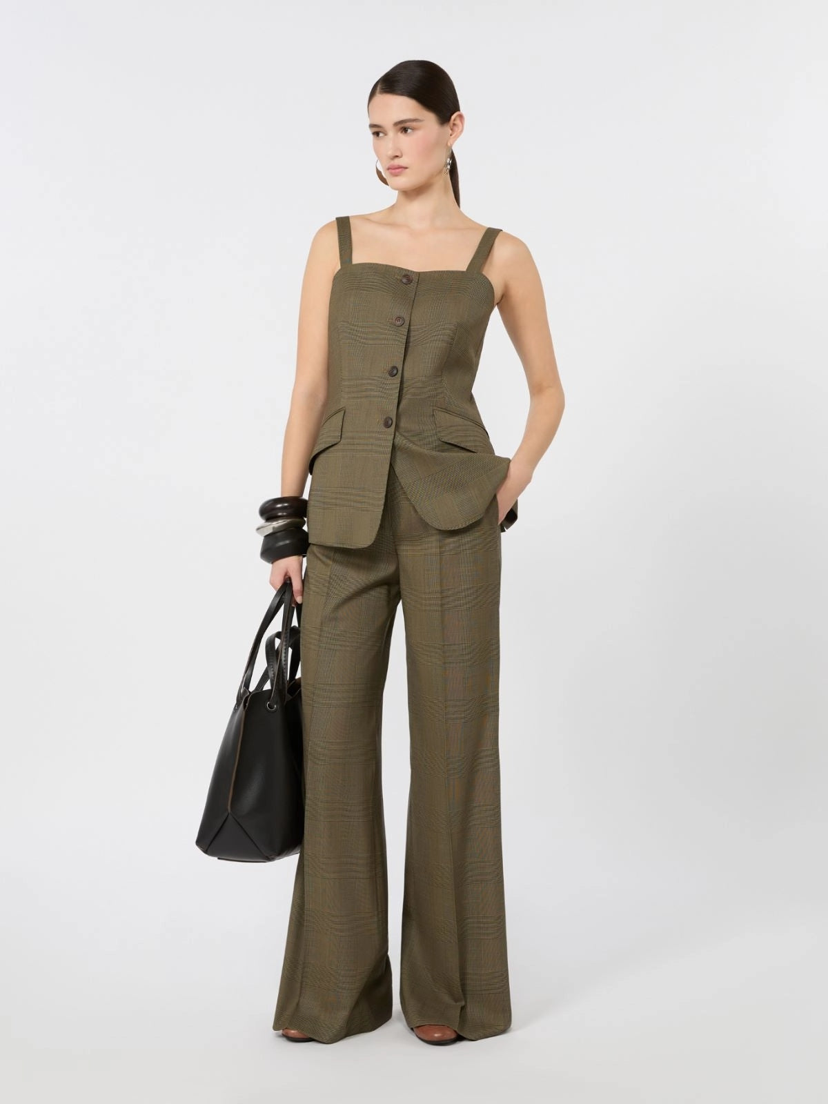 MAX MARA<BR/>Pantalone in lana Principe di Galles - Verde kaki MXMNETTO 002 MAX MARA 