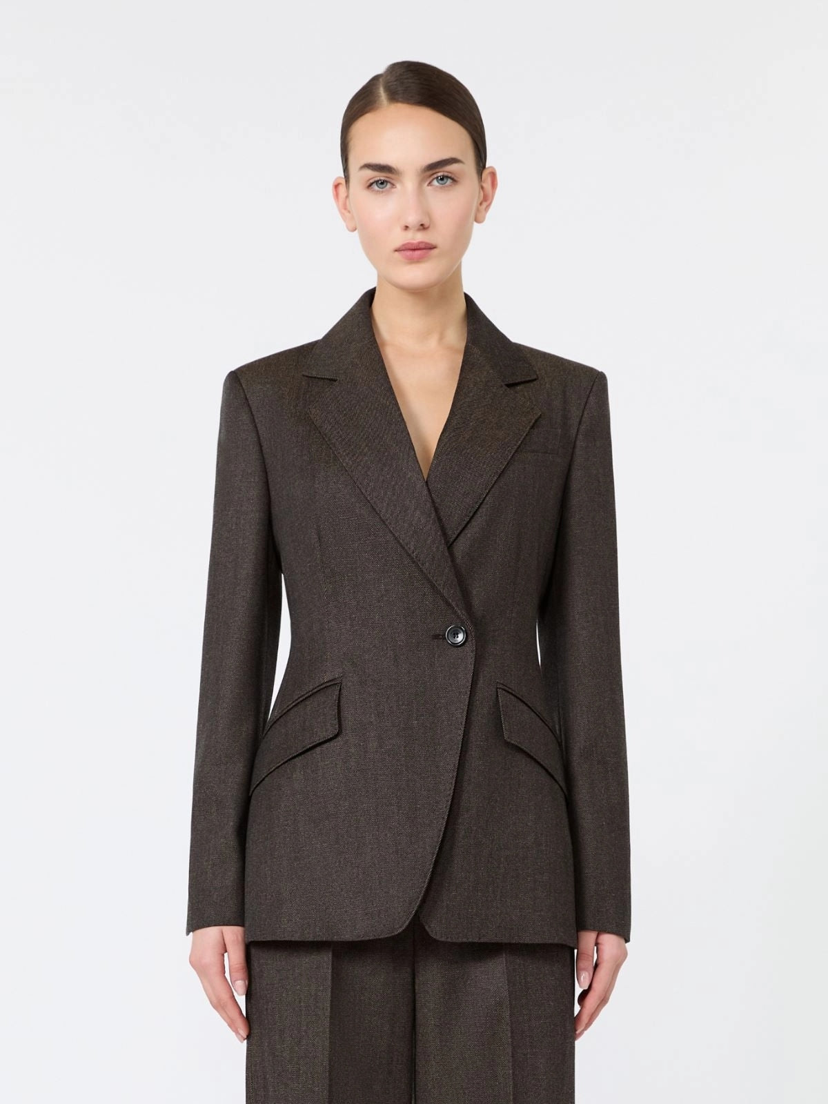 MAX MARA<BR/>Blazer sfiancato in lana effetto denim - Nero-marrone MXMNEUTRO 057 MAX MARA 
