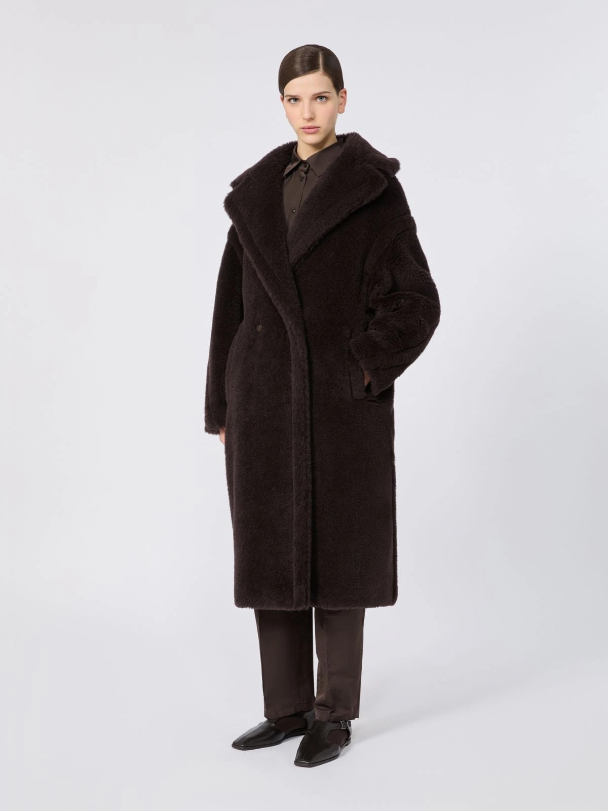MAX MARA<BR/>Teddy Bear Icon Coat in alpaca e lana - Marrone scuro TEDGIRL 014 MAX MARA 
