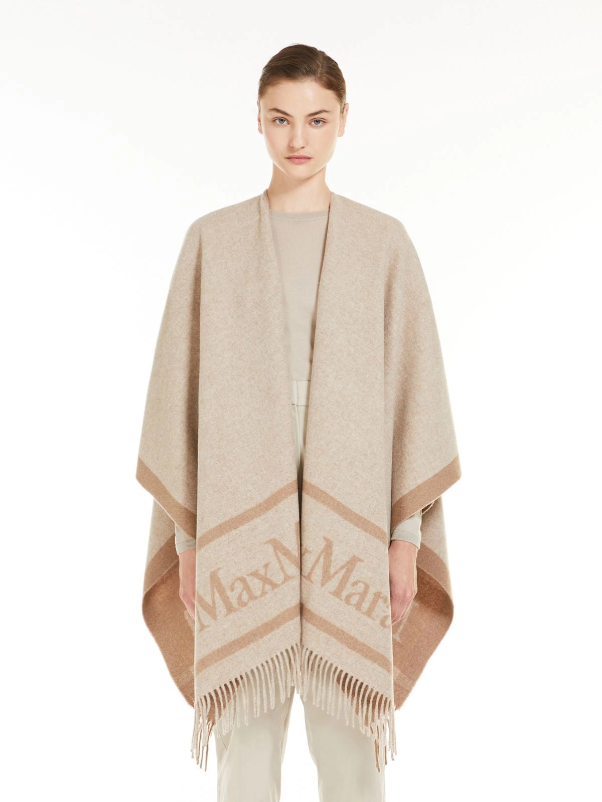 MAXMARA ACCESSORI<BR/>Poncho in lana jacquard - Beige HILDE 001 MAX MARA ACCESSORI 