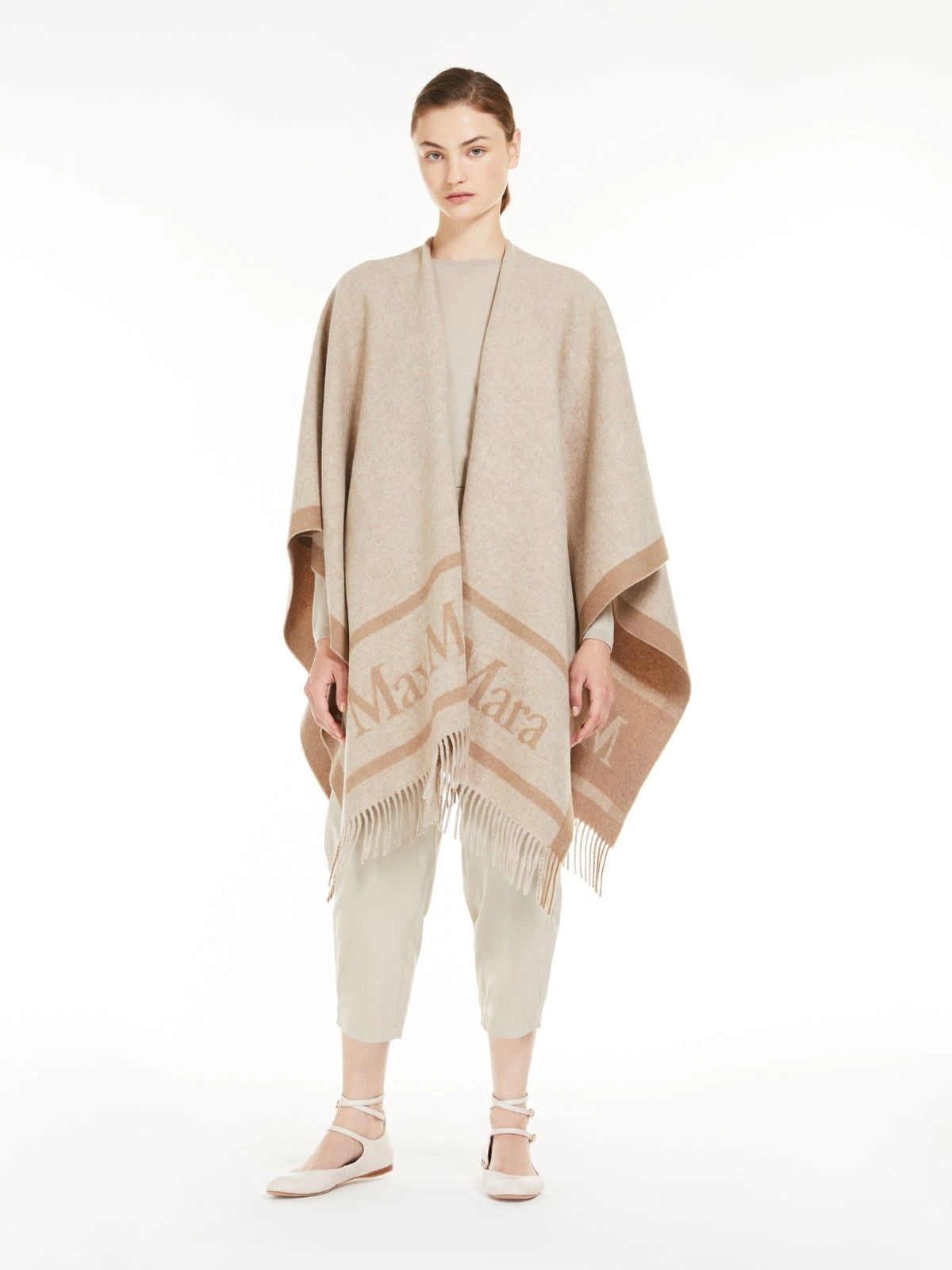 MAXMARA ACCESSORI<BR/>Poncho in lana jacquard - Beige HILDE 001 MAX MARA ACCESSORI 