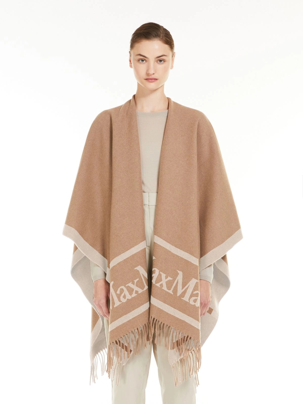 MAXMARA ACCESSORI<BR/>Poncho in lana jacquard - Cammello HILDE 002 MAX MARA ACCESSORI 