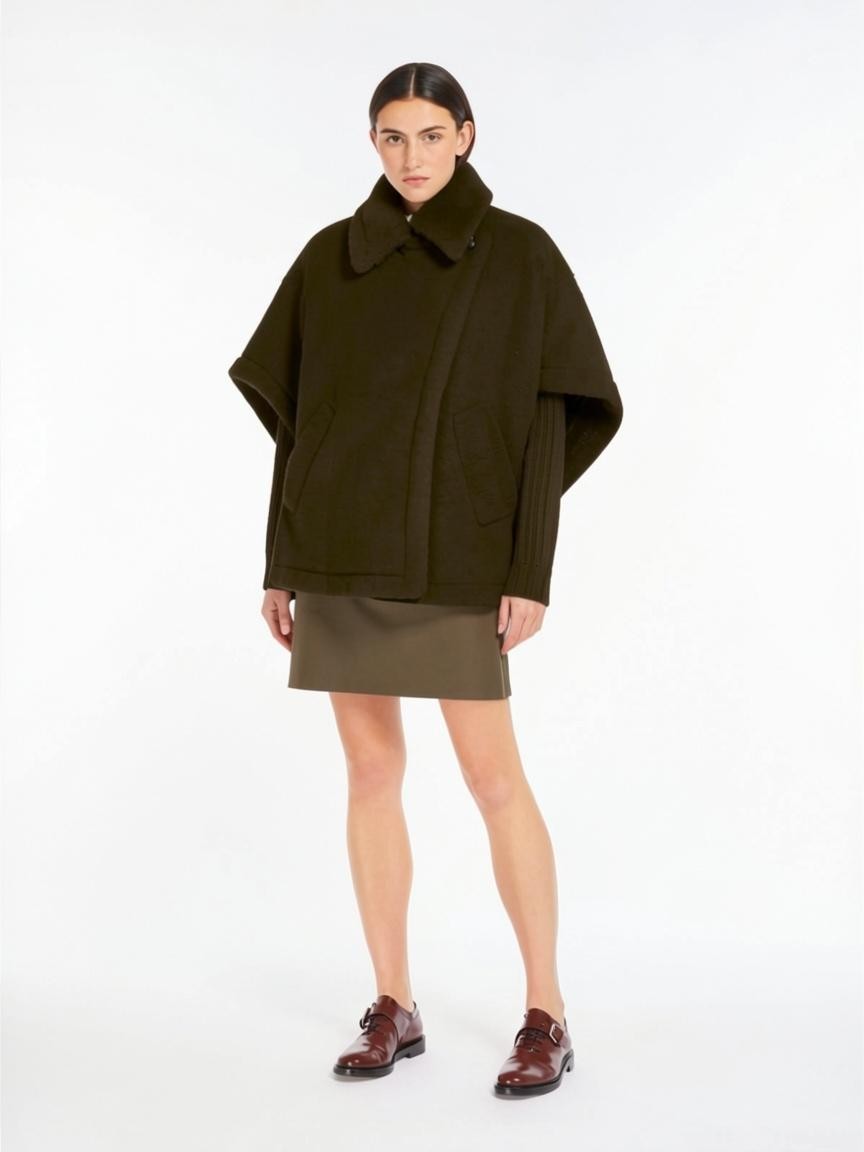 MAXMARA ACCESSORI<BR/>Mantella in Teddy di alpaca e lana - Ebano TEBE1 014 MAX MARA ACCESSORI 