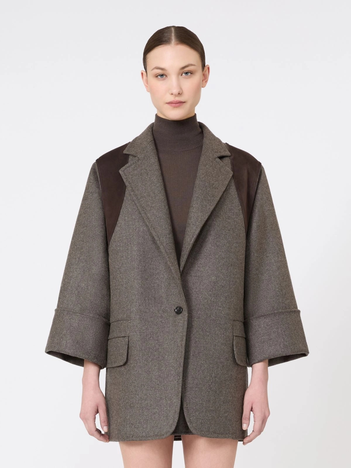 Blazer over in lana double - Marrone grigio MXSFENICE 003 MAX MARA SFILATA 