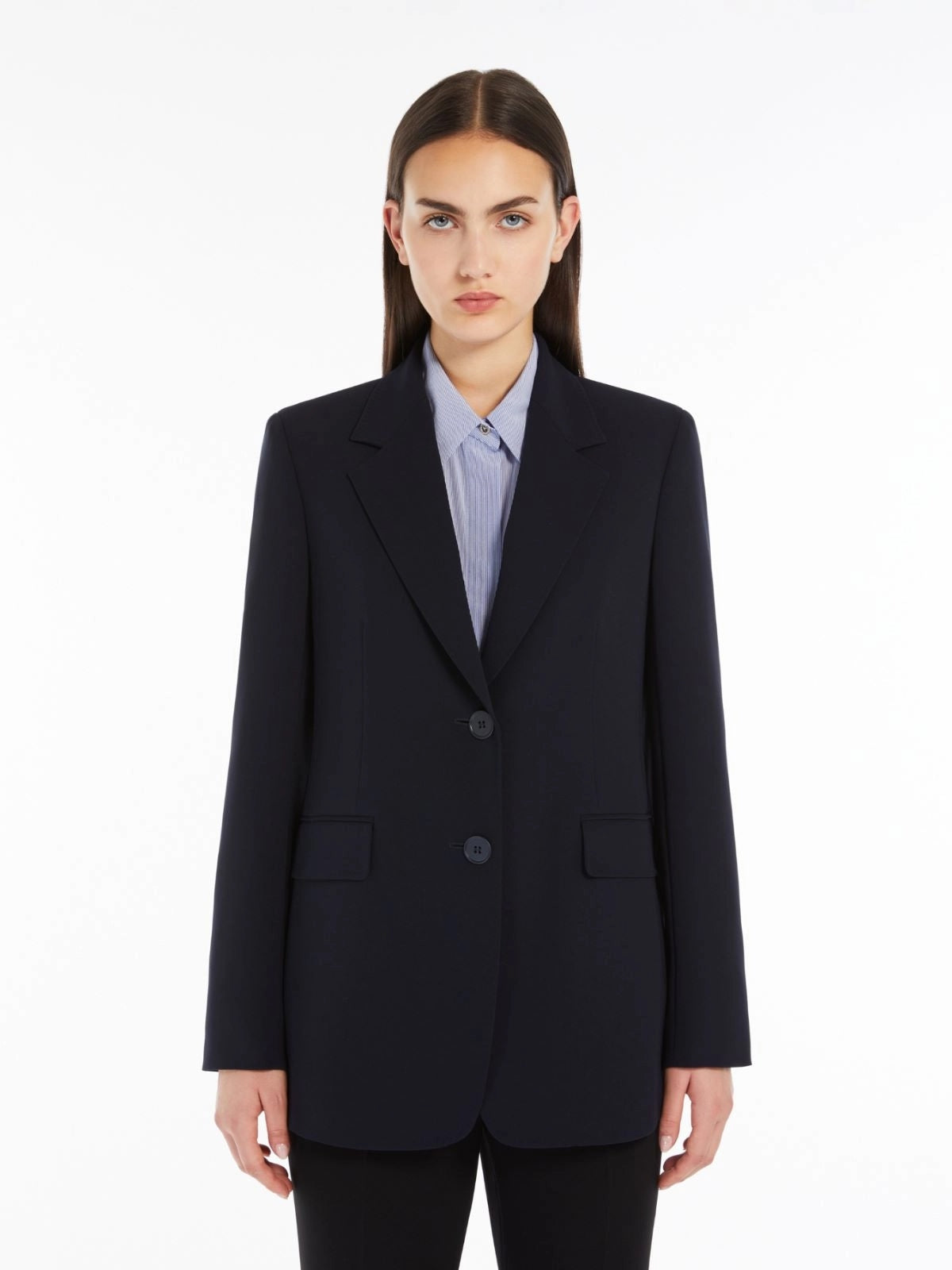 STUDIO<BR/>Blazer monopetto in cady - Blu LINZ 005 MAX MARA STUDIO 