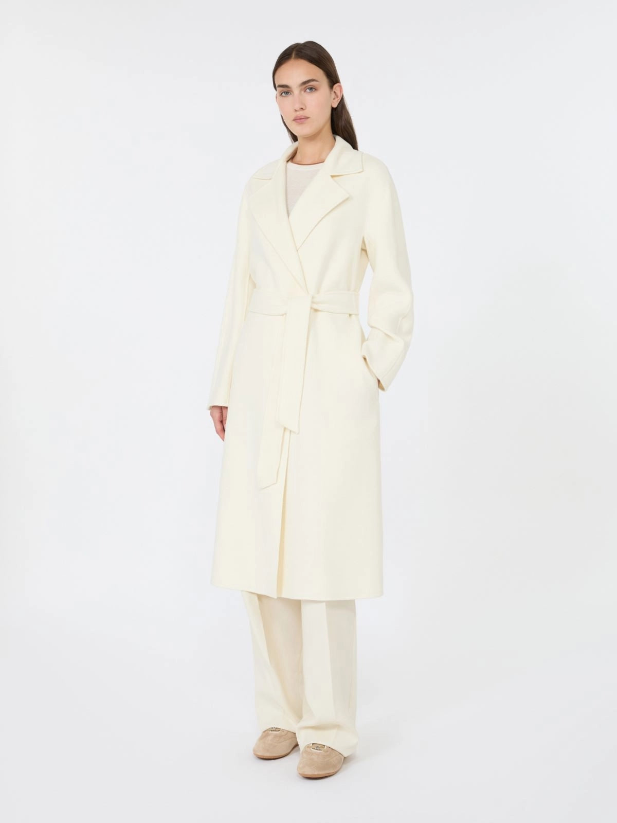 STUDIO<BR/>Cappotto lungo a vestaglia in lana, cachemire e seta - Bianco MSTCLES 003 MAX MARA STUDIO 