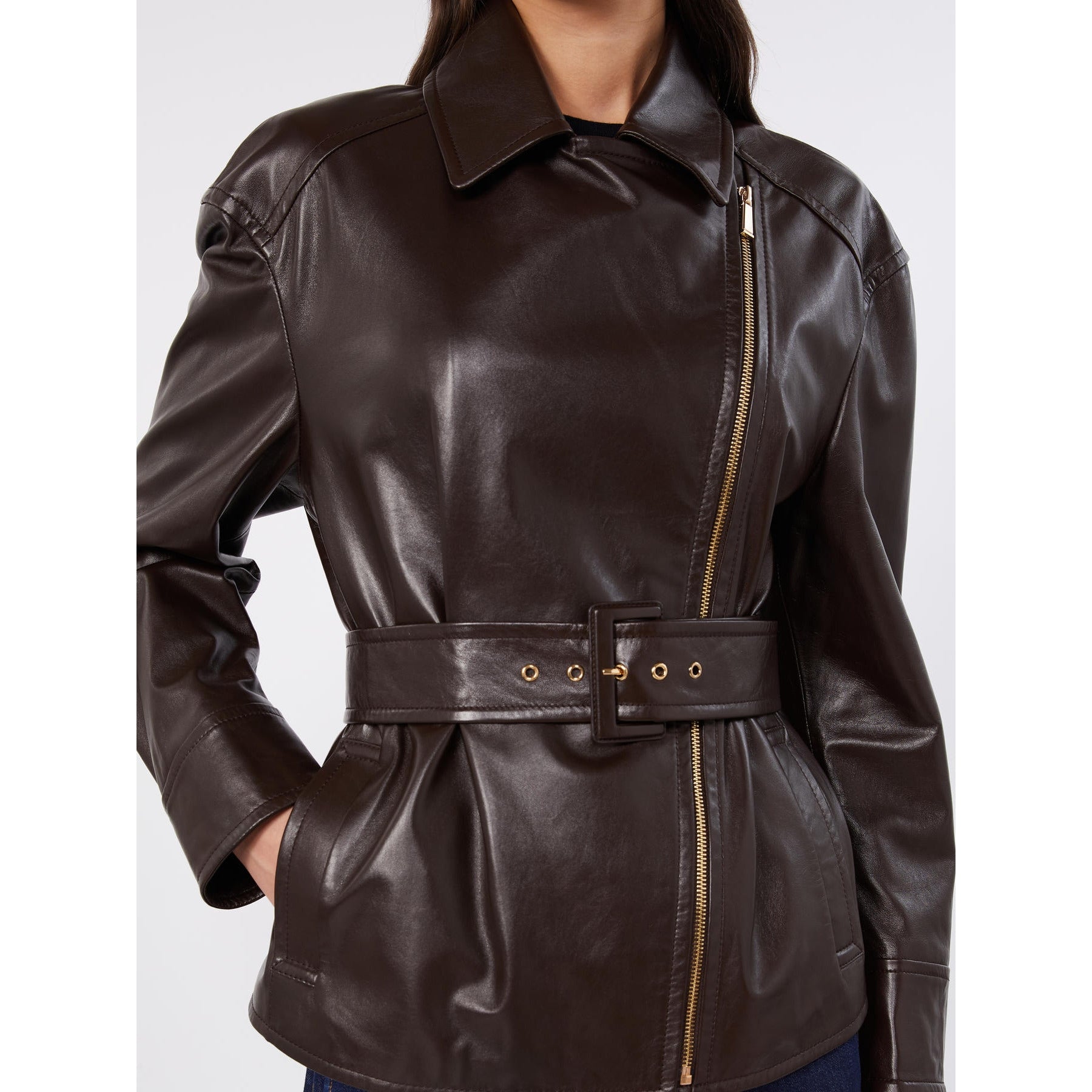 STUDIO<BR/>Giacca biker in nappa - Marrone MSTGIUSTO 003 MAX MARA STUDIO 