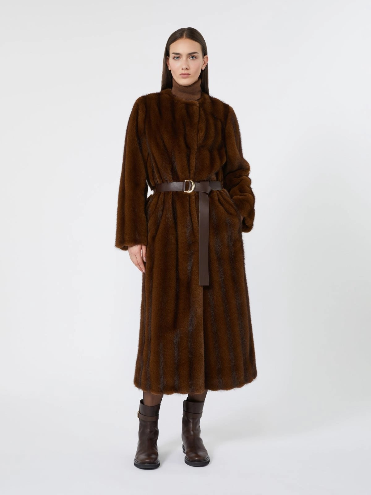 STUDIO<BR/>Cappotto lungo dalla texture soffice - Visone MSTORMA 001 MAX MARA STUDIO 