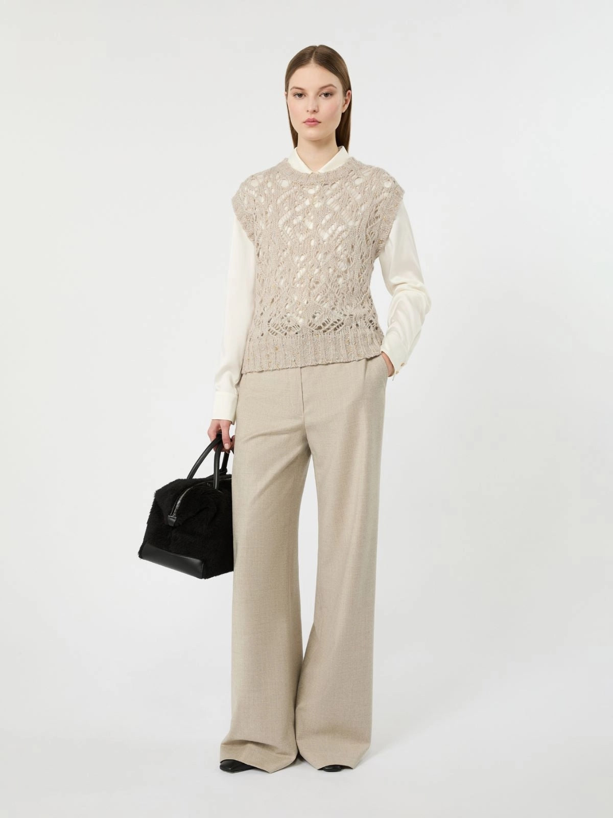 STUDIO<BR/>Pantalone jogging in flanella di lana - Beige MSTRECENTE 052 MAX MARA STUDIO 