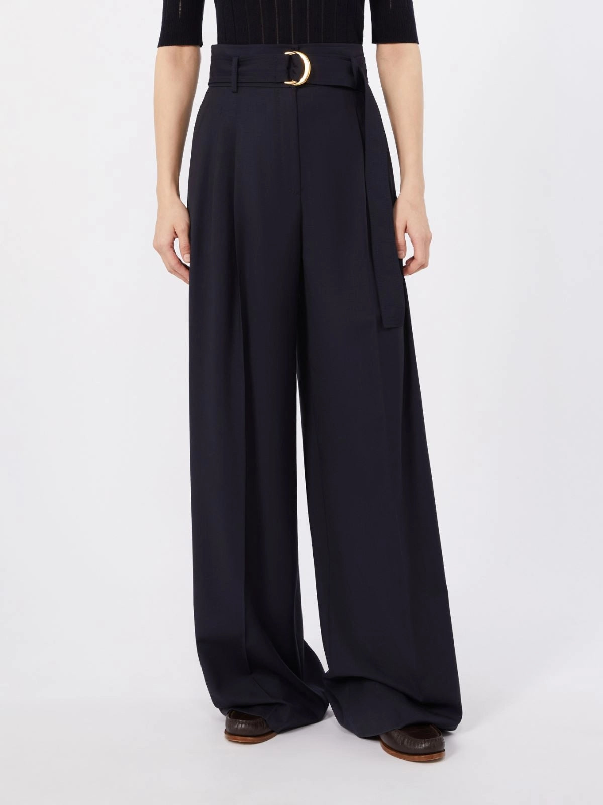 STUDIO<BR/>Pantalone a vita alta in tela di lana - Blu MSTSERIO 008 MAX MARA STUDIO 