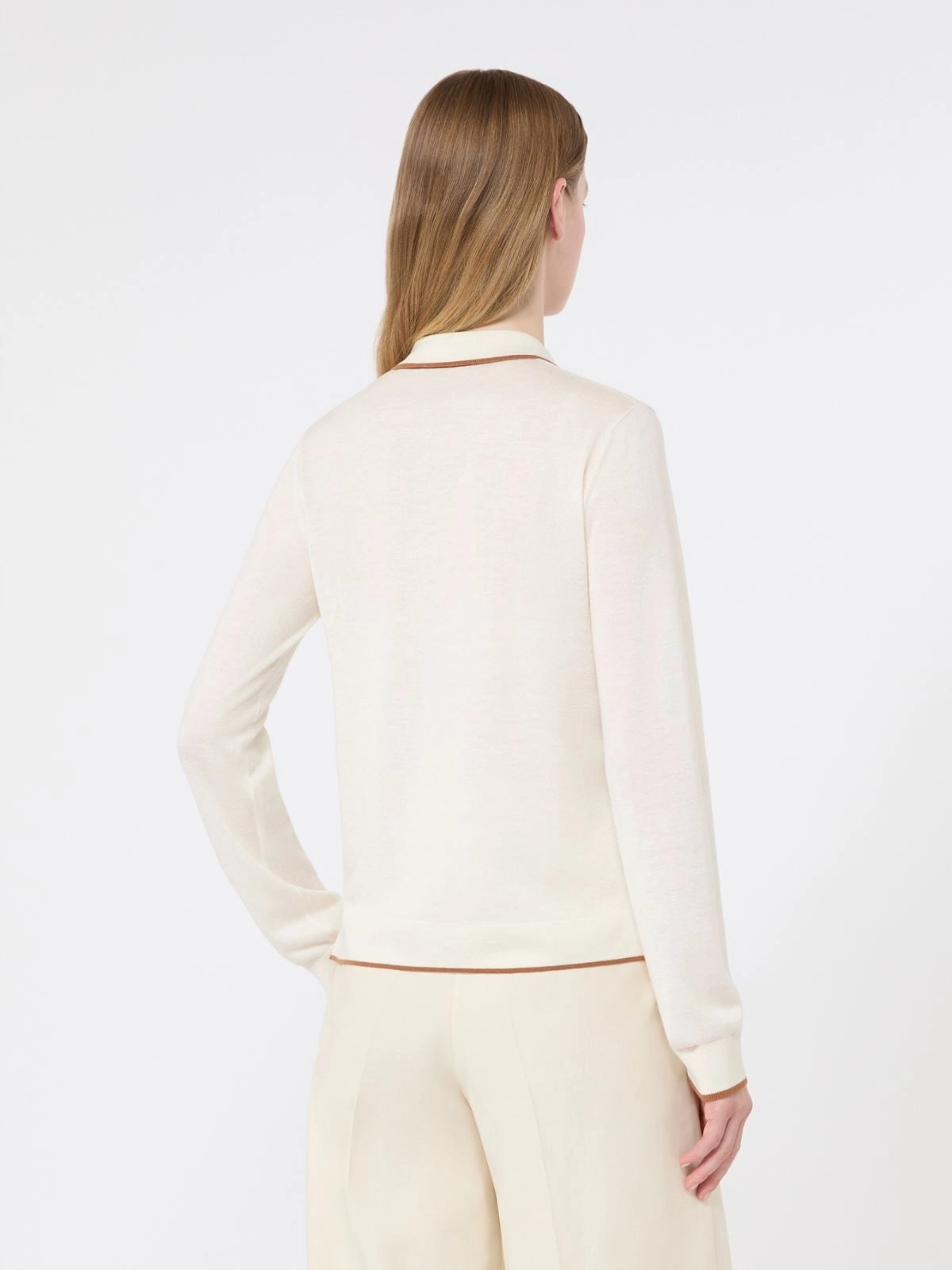 STUDIO<BR/>Cardigan in filato di lana e seta - Bianco Cammello MSTTARGA 012 MAX MARA STUDIO 