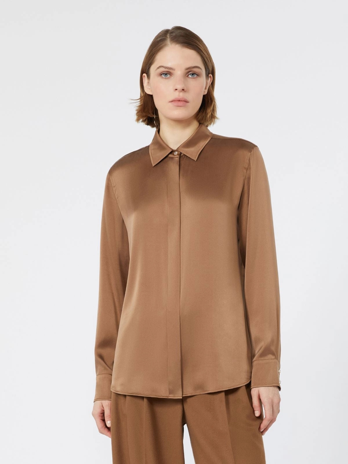 STUDIO<BR/>Camicia maschile in raso di seta - Cuoio MSTXERO 094 MAX MARA STUDIO 