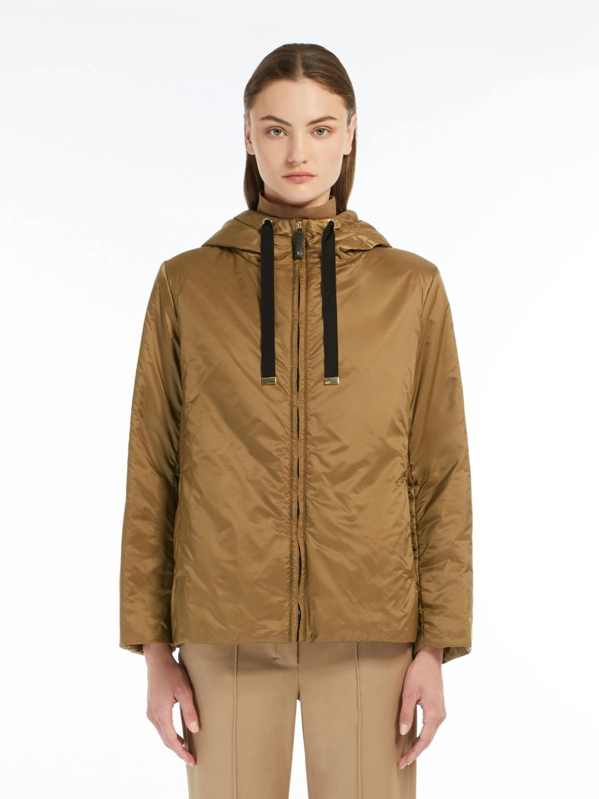 MAX MARA THE CUBE<BR/>Giacca imbottita con cappuccio in tela antigoccia - Caramel GREENH 051 MAX MARA THE CUBE 
