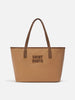 Borsa Medium City nocciola in tessuto cerato con ricamo logo