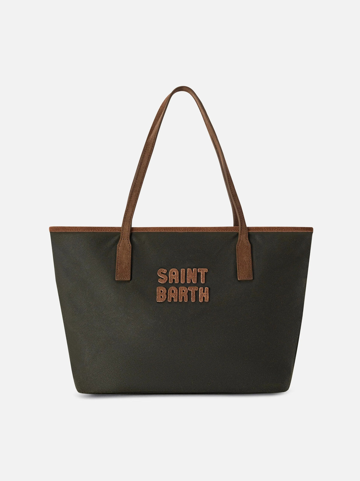 Borsa Medium City verde militare in tessuto cerato con ricamo logo<BR/> CBMID003 01022M MC2 SAINT BARTH 