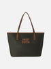 Borsa Medium City verde militare in tessuto cerato con ricamo logo
