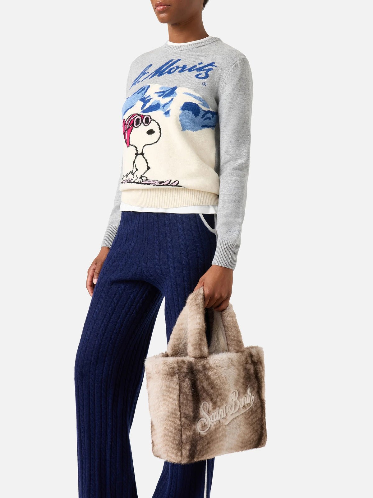 Borsa Colette grigia effetto pelliccia con ricamo logo<BR/> COL0033 00220M MC2 SAINT BARTH 