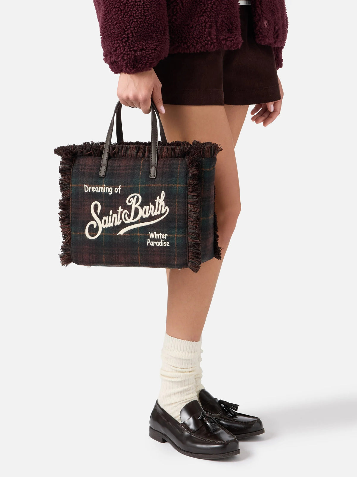 Borsa Colette in lana con motivo tartan<BR/> COL0045 00468M MC2 SAINT BARTH 
