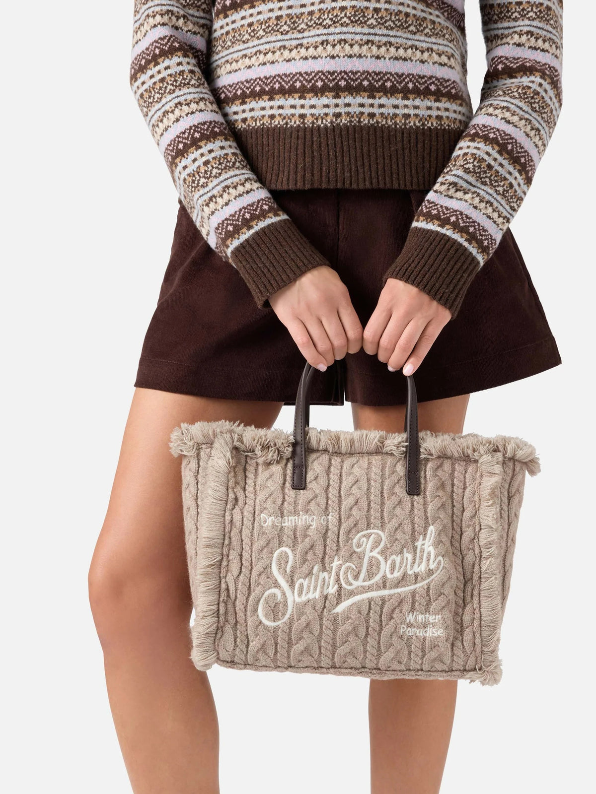 Borsa Colette grigia con lavorazione a trecce<BR/> COL0047 00462M MC2 SAINT BARTH 