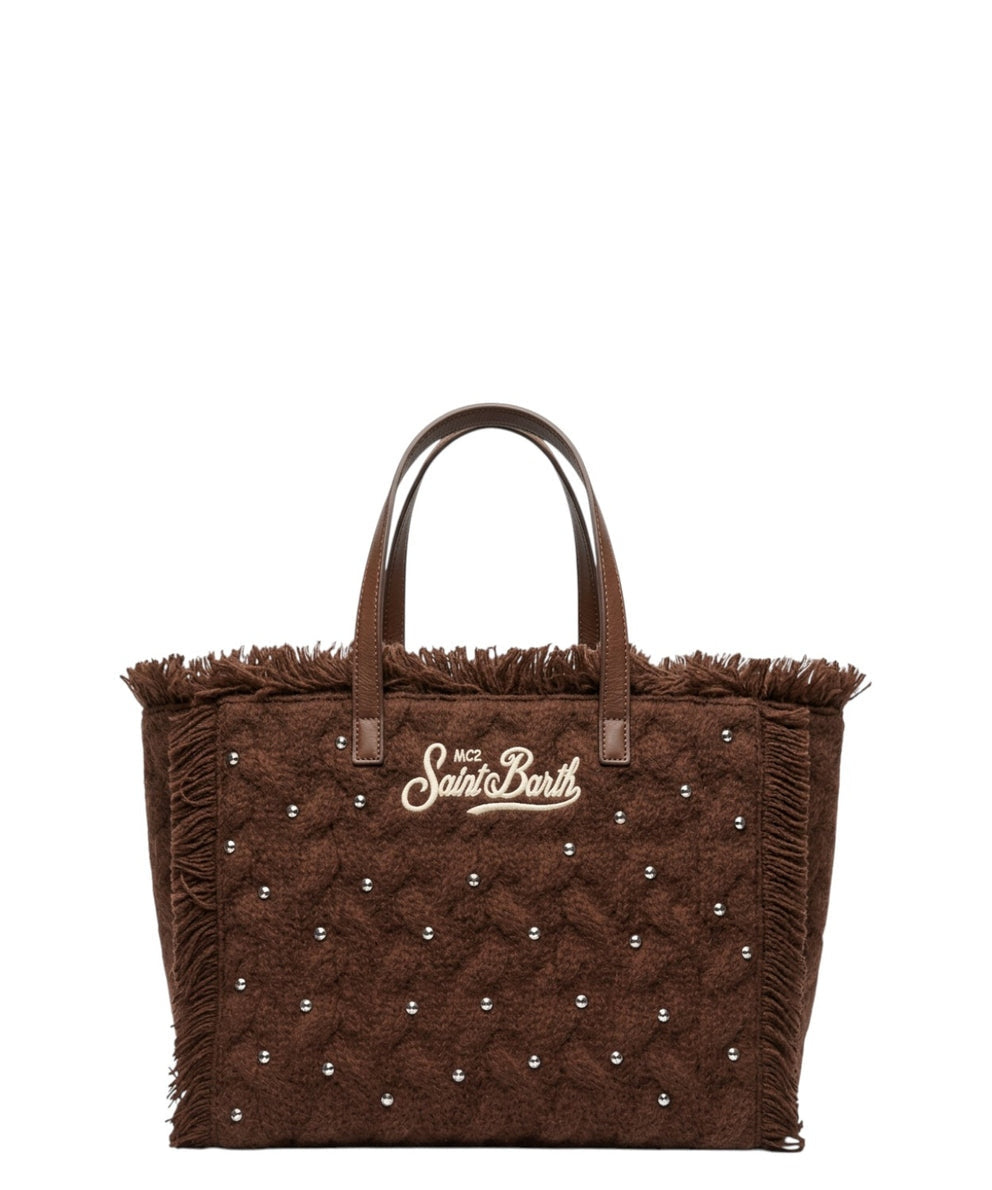 Borsa Colette Wool Braid marrone con strass<BR/> COL0047 04120M MC2 SAINT BARTH 