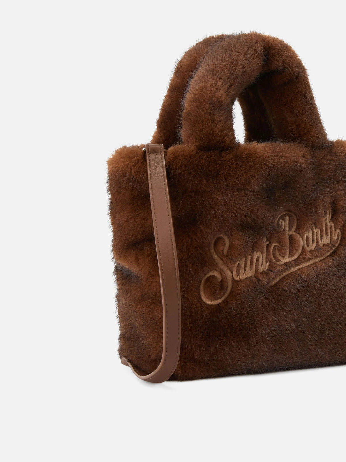 Borsa Mini Vanity Soft marrone in effetto pelliccia con ricamo logo<BR/> VAMI021 00217M MC2 SAINT BARTH 