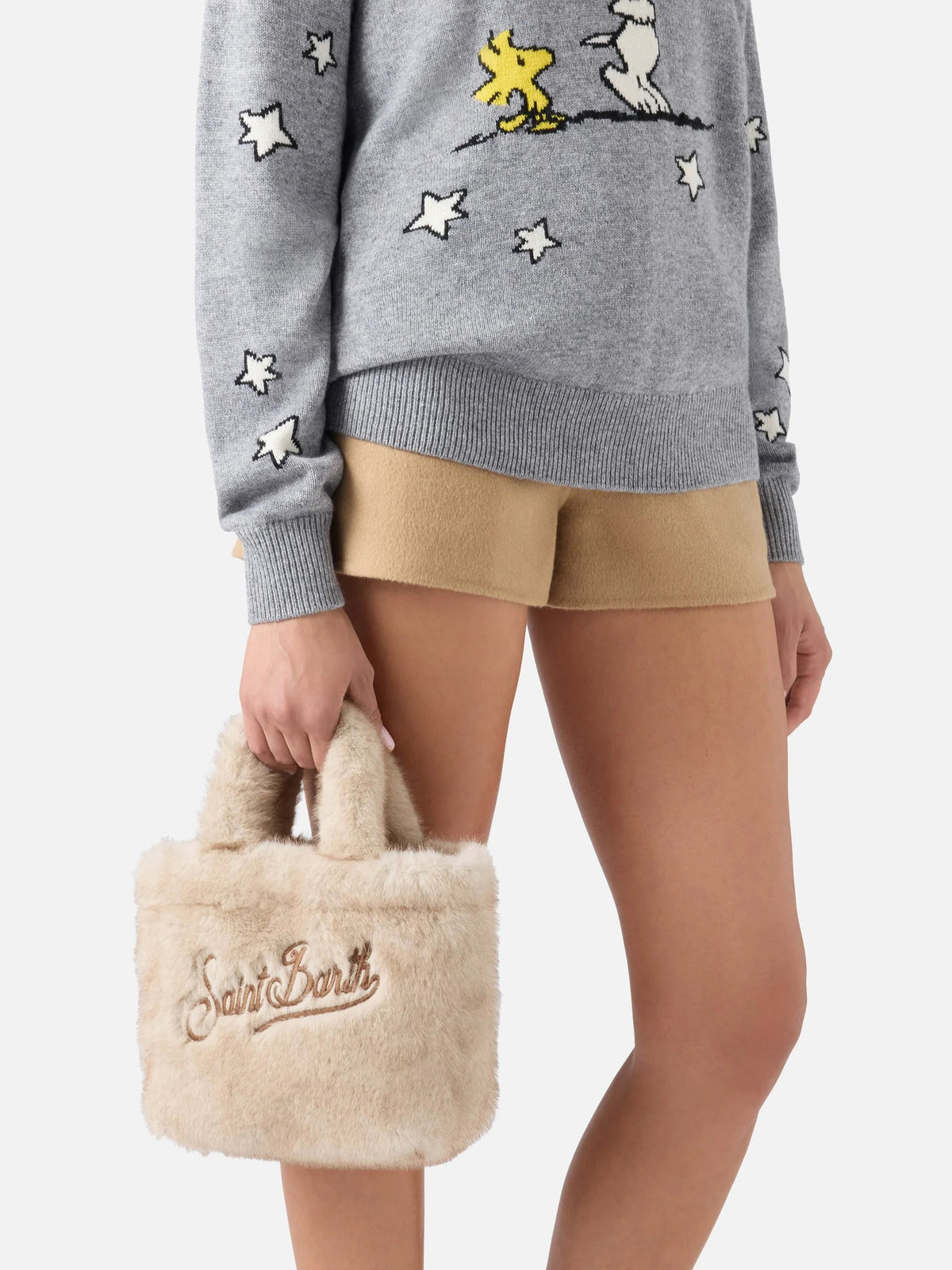 Borsa Mini Vanity Soft beige in effetto pelliccia con ricamo logo<BR/> VAMI021 00219M MC2 SAINT BARTH 