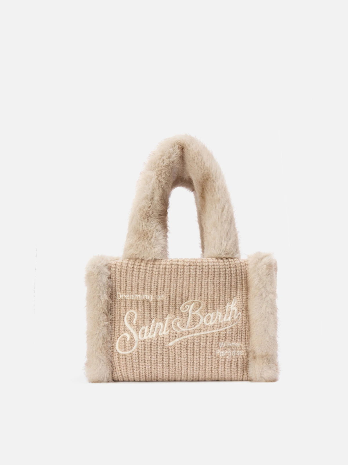 Borsa Mini Vanity beige effetto montone a costine con manici effetto pelliccia<BR/> VAMI022 00521M MC2 SAINT BARTH 