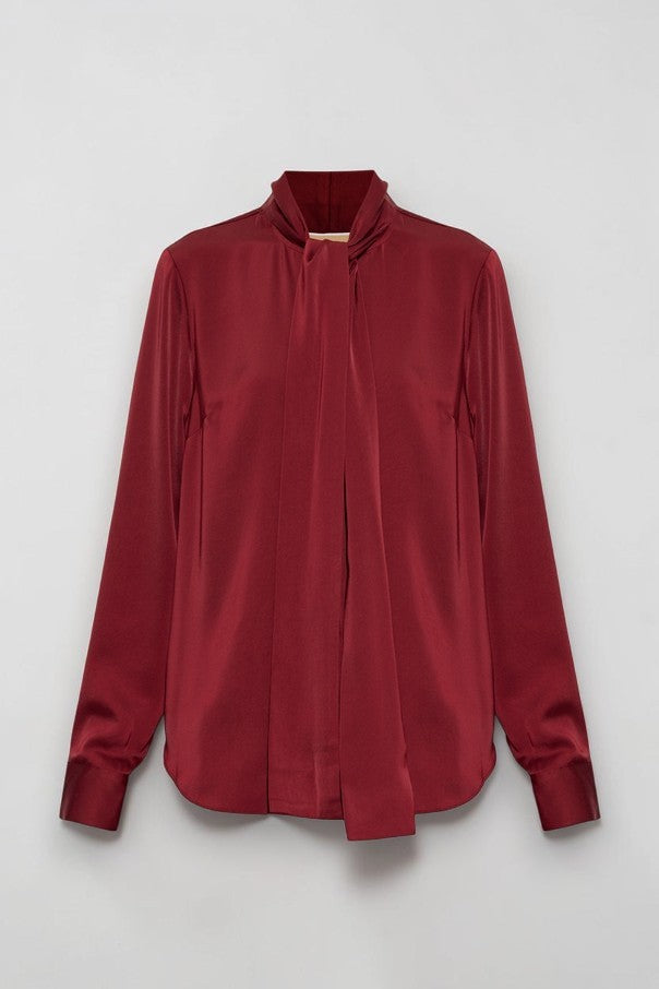 Camicia in raso bordeaux con fiocco decorativo sullo scollo. MF640I8AYJ 602 MICHAEL KORS 