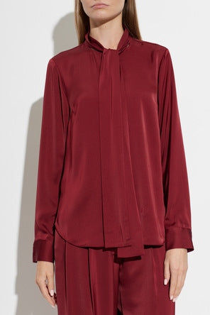 Camicia in raso bordeaux con fiocco decorativo sullo scollo. MF640I8AYJ 602 MICHAEL KORS 