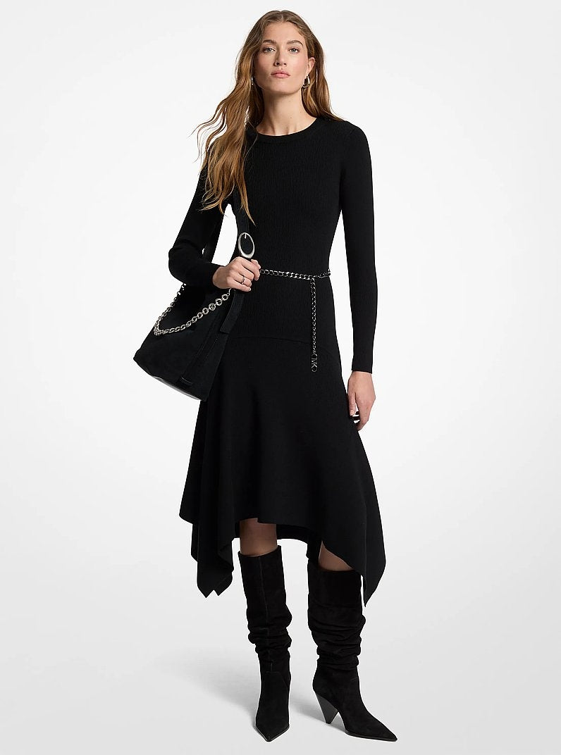 Abito in lana stretch con orlo a fazzoletto<BR/> MF683P24VR 001 MICHAEL KORS 