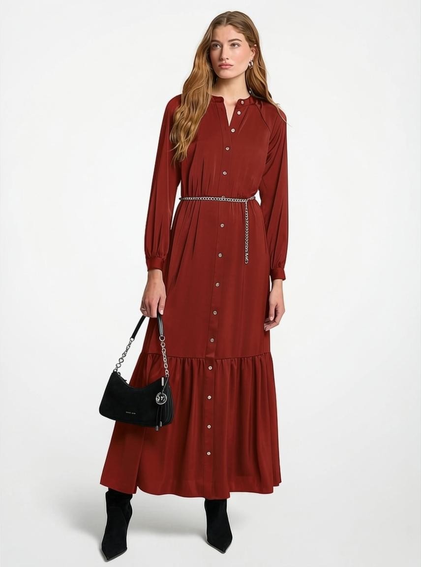 Abito chemisier in raso con cintura<BR/> MF683QYAY 602 MICHAEL KORS 
