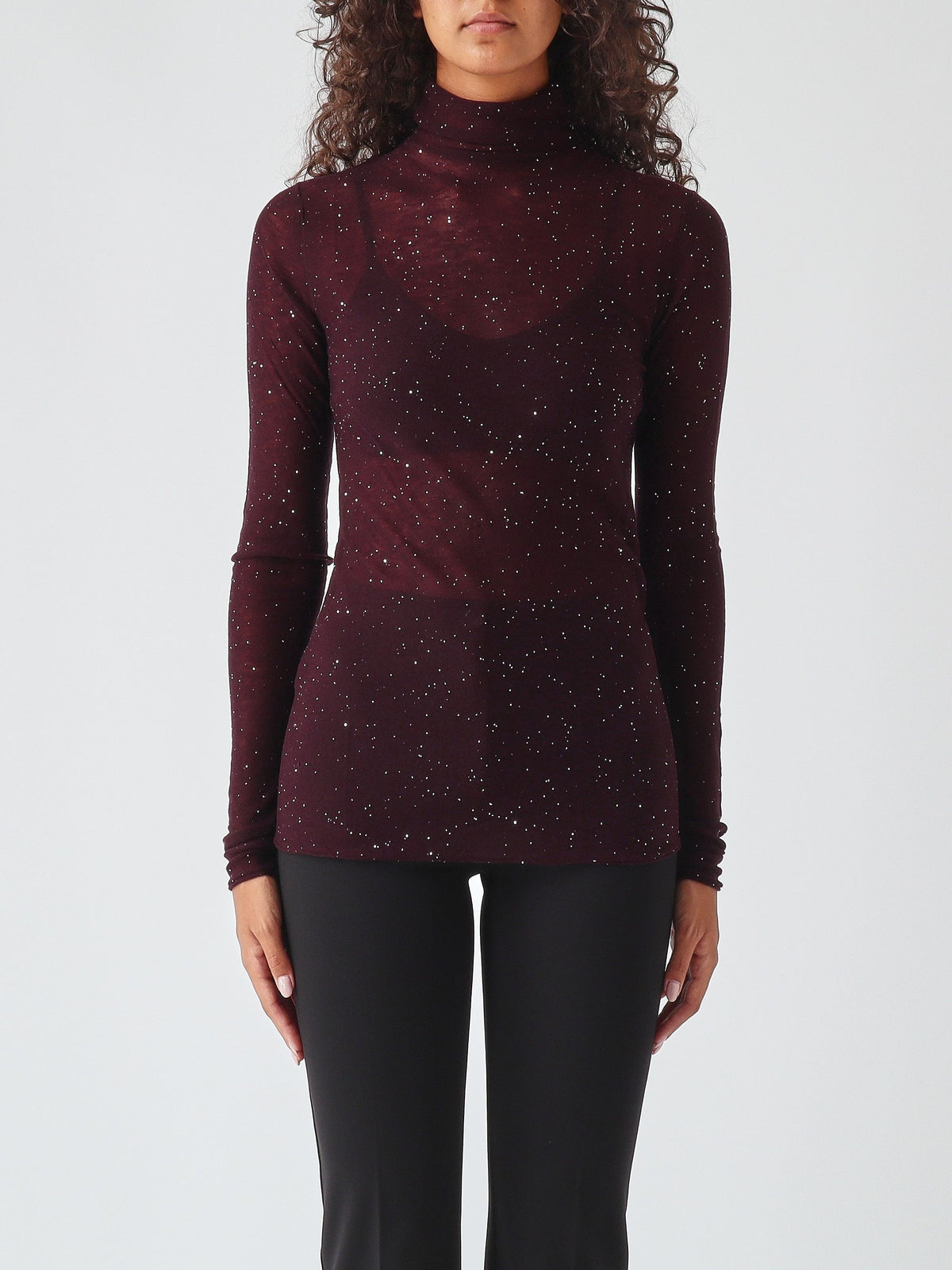 Maglia aderente a collo alto con micro paillettes moss<BR/> 105821A2PM W63 PINKO 
