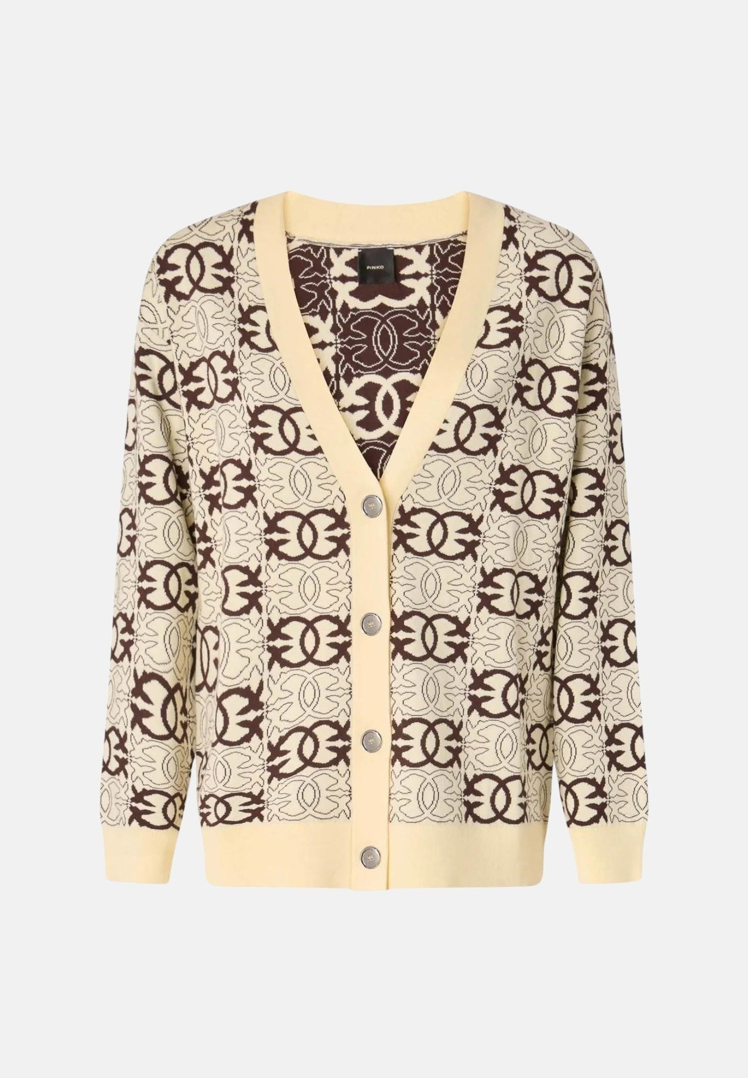 PINKO Cardigan HALG BREED beige e marrone da donna con motivo logo geometrico all over. 106042A2YD CL1 PINKO 