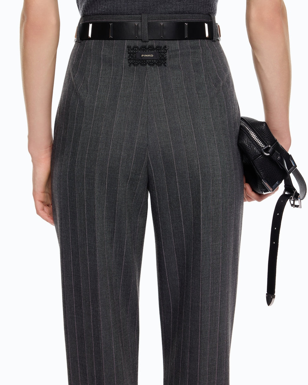 Pantaloni a sigaretta gessati in misto lana stretch pleione 107264A3FF IN4 PINKO 